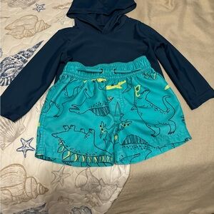Carter's Navy and Teal Dinosaur Swim Set